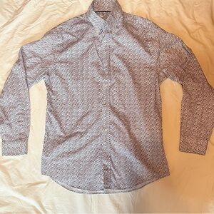Jos. A. Bank Blue and White Floral Patterned Button Down Shirt